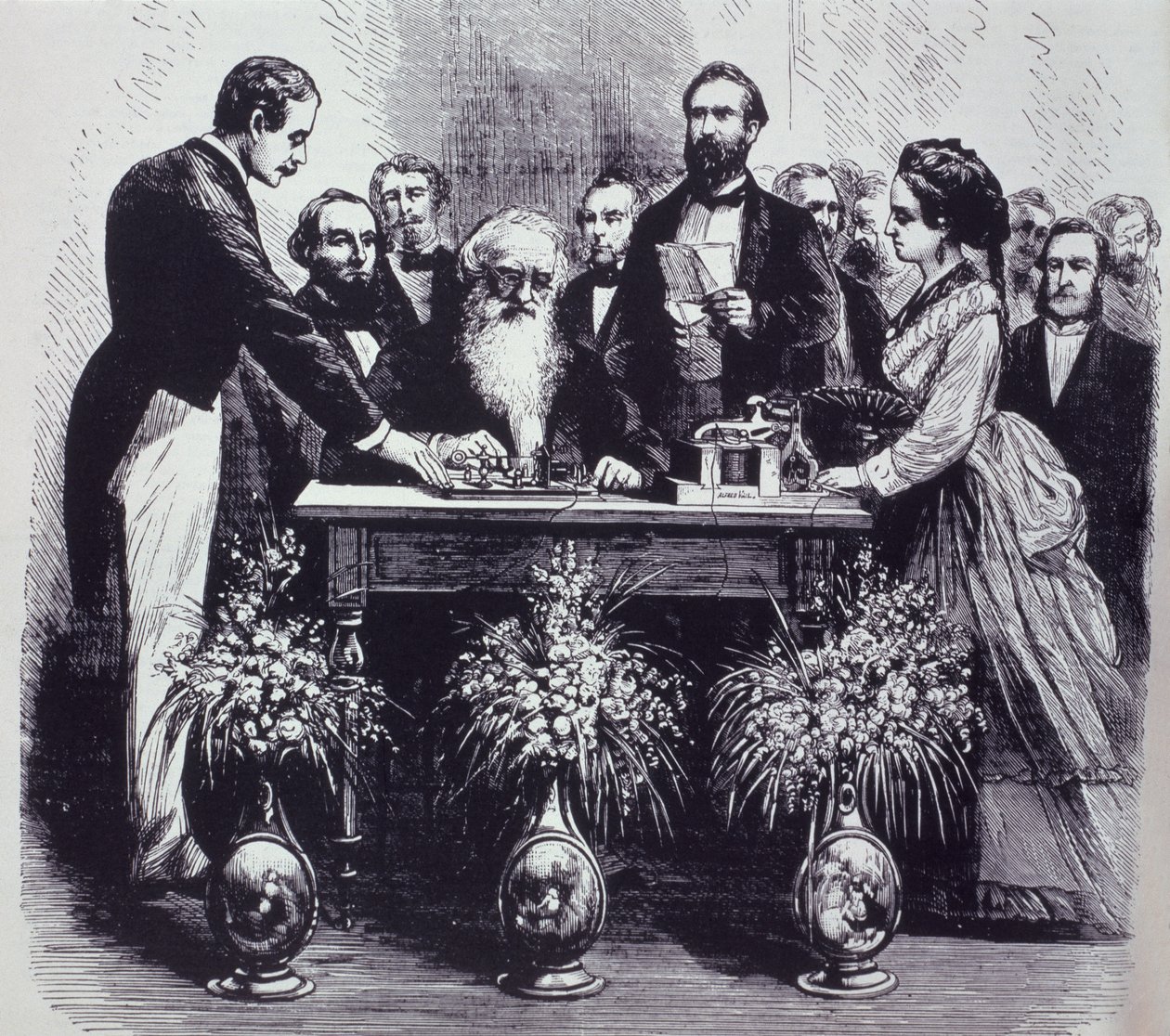 Professor Samuel Finley Breese Morse (1791-1872) förklarar funktionen av sin uppfinning av American School