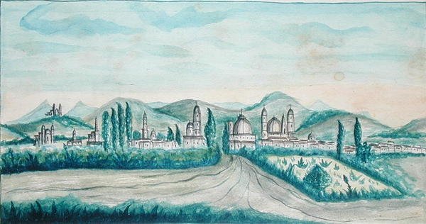 Pueblo, Mexiko (akvarell på papper) av American School