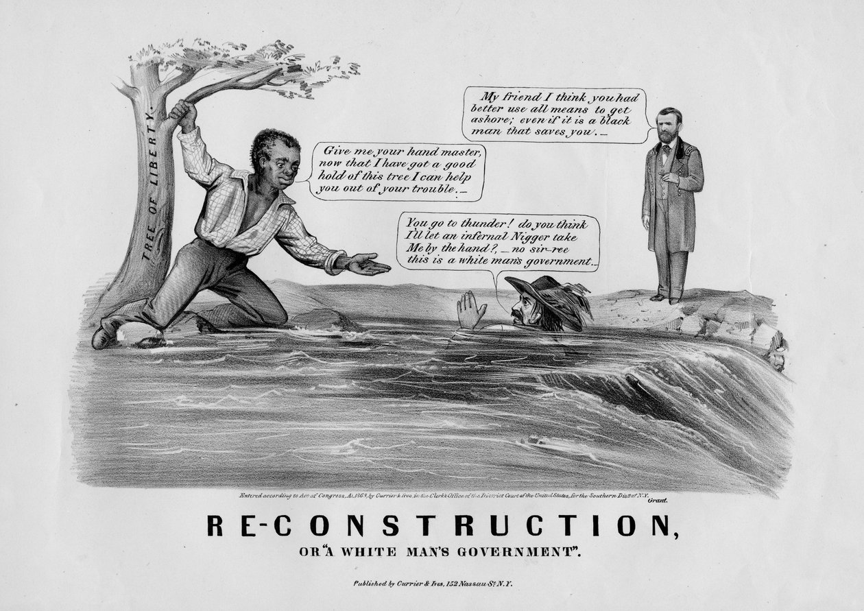 Re-construction, eller, A white mans regering, publicerad av Currier & Ives, New York, 1868 av American School
