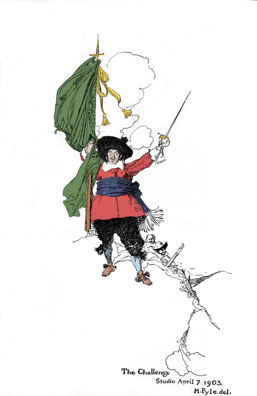 Representation av en pirat som kastar en utmaning - I "" Book of pirates Buccaneers and Marooners of the Spanish Main"" av Howard Pyle (1853 - 1911), amerikansk illustratör - 1903 av American School