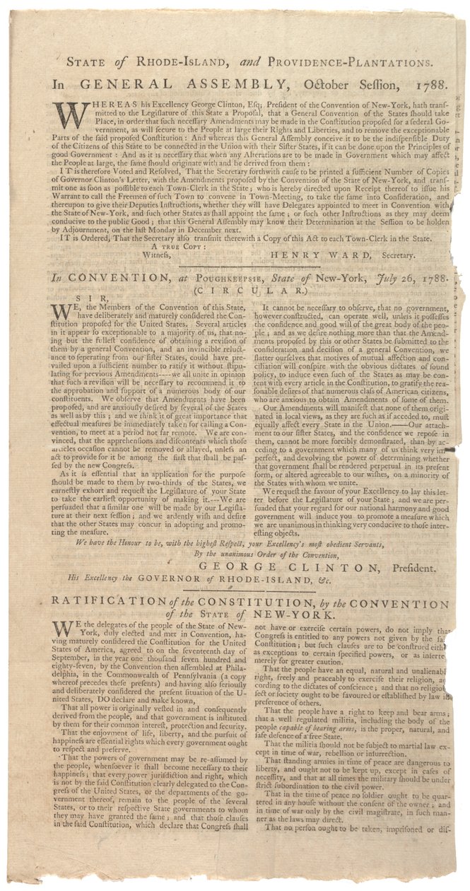 Resolutioner som trycker NYS förslag till ändringar av konstitutionen, oktober 1788 av American School