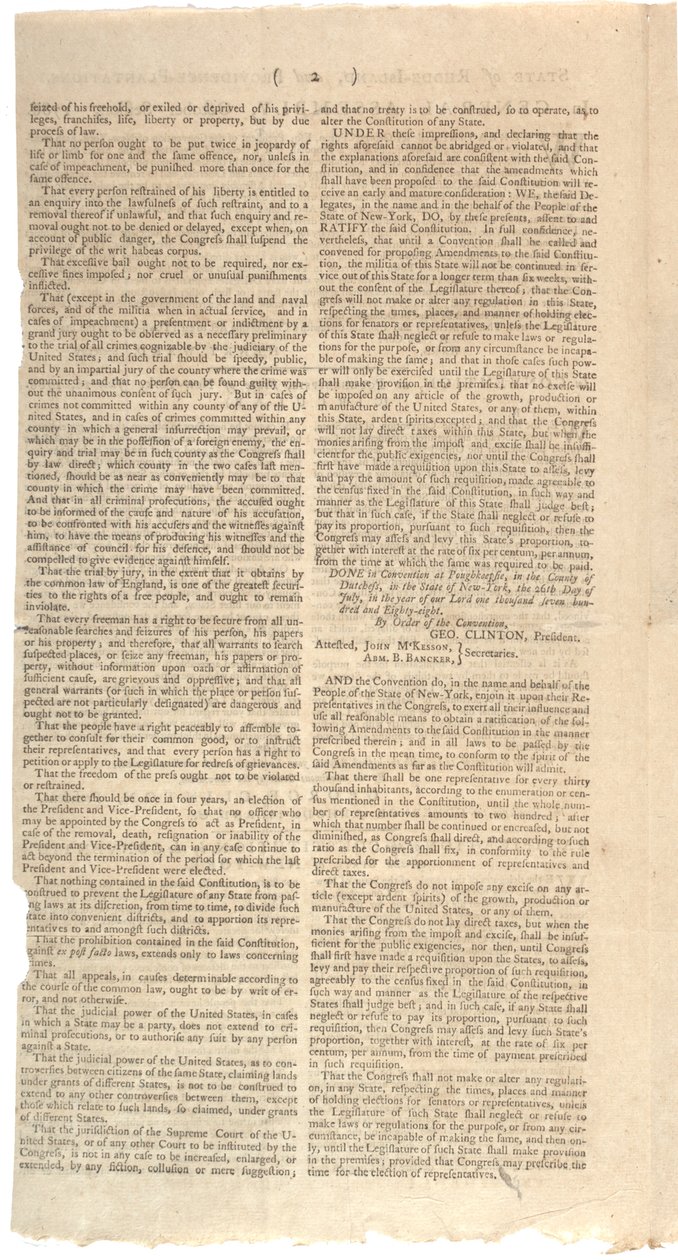 Resolutioner som trycker NYS förslag till ändringar av konstitutionen, oktober 1788 av American School
