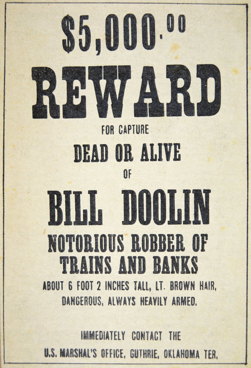 Belöningsaffisch för Bill Doolin (1858-96) (lito) av American School