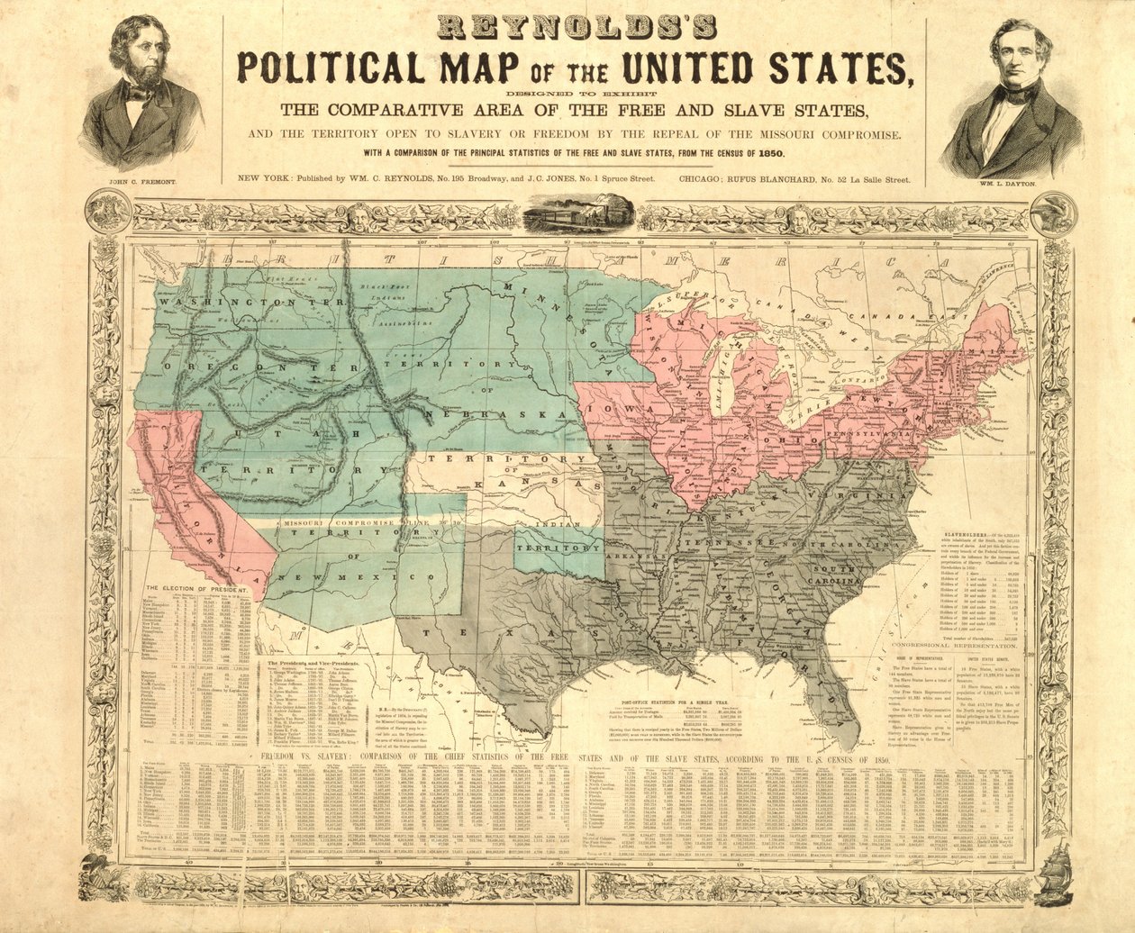 Reynoldss politiska karta över USA, c.1850 av American School