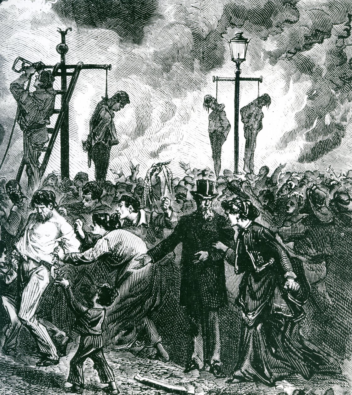 Upplopp råder under den stora branden i Chicago 1871 av American School