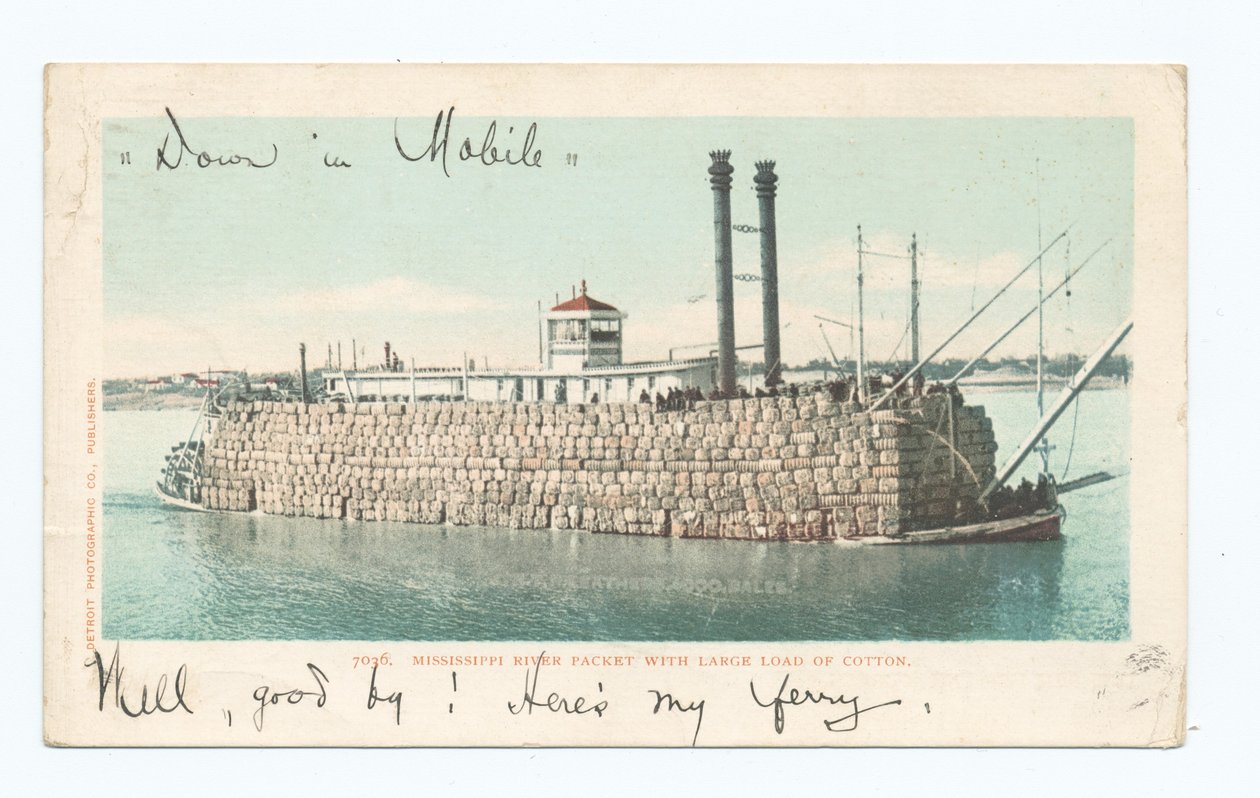 River Packet, Load of Cotton, South (färg litho) av American School
