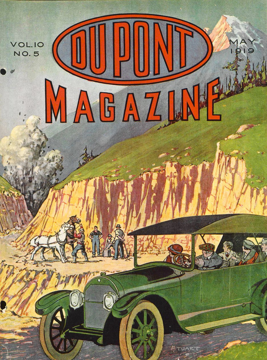 Vägbyggen, framsidan av DuPont Magazine, maj 1919 av American School