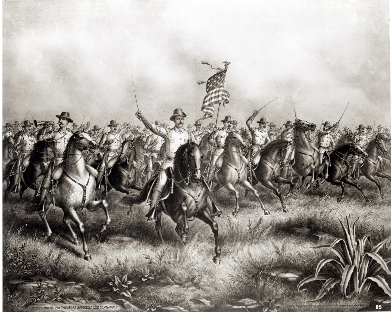Rough Riders: Överste Theodore Roosevelt, amerikansk befälhavare vid San Juan Hill, Santiago, Kuba, 1898 av American School
