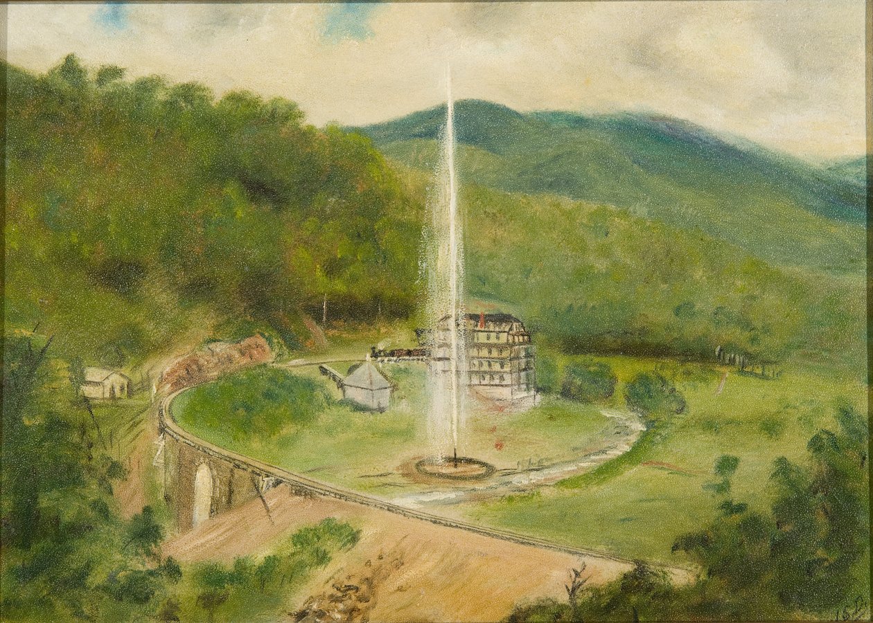 Round Knob Inn and the Fountain, ca 1882 (olja ombord) av American School