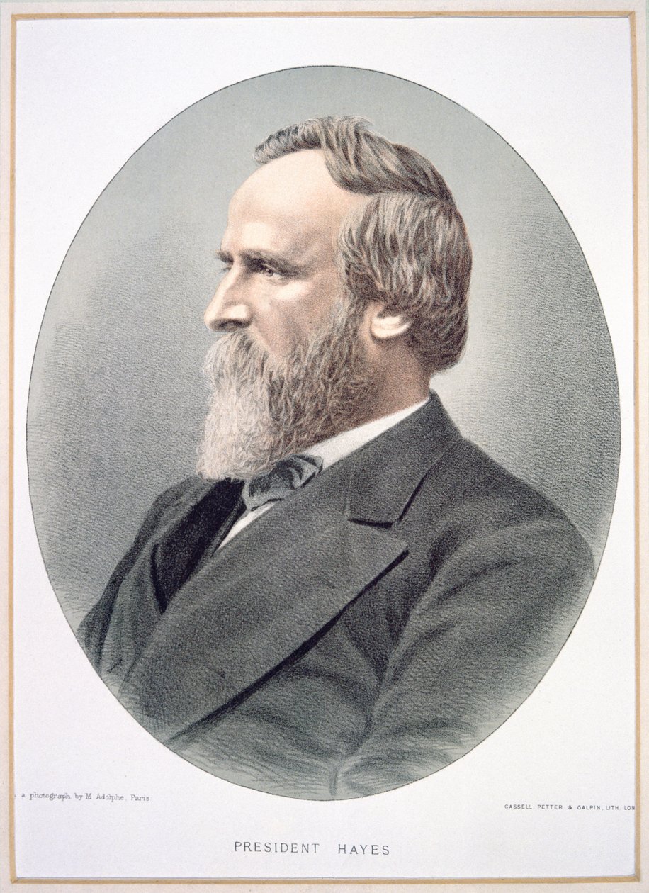 Rutherford B. Hayes (1822-93) (lito i färg) av American School
