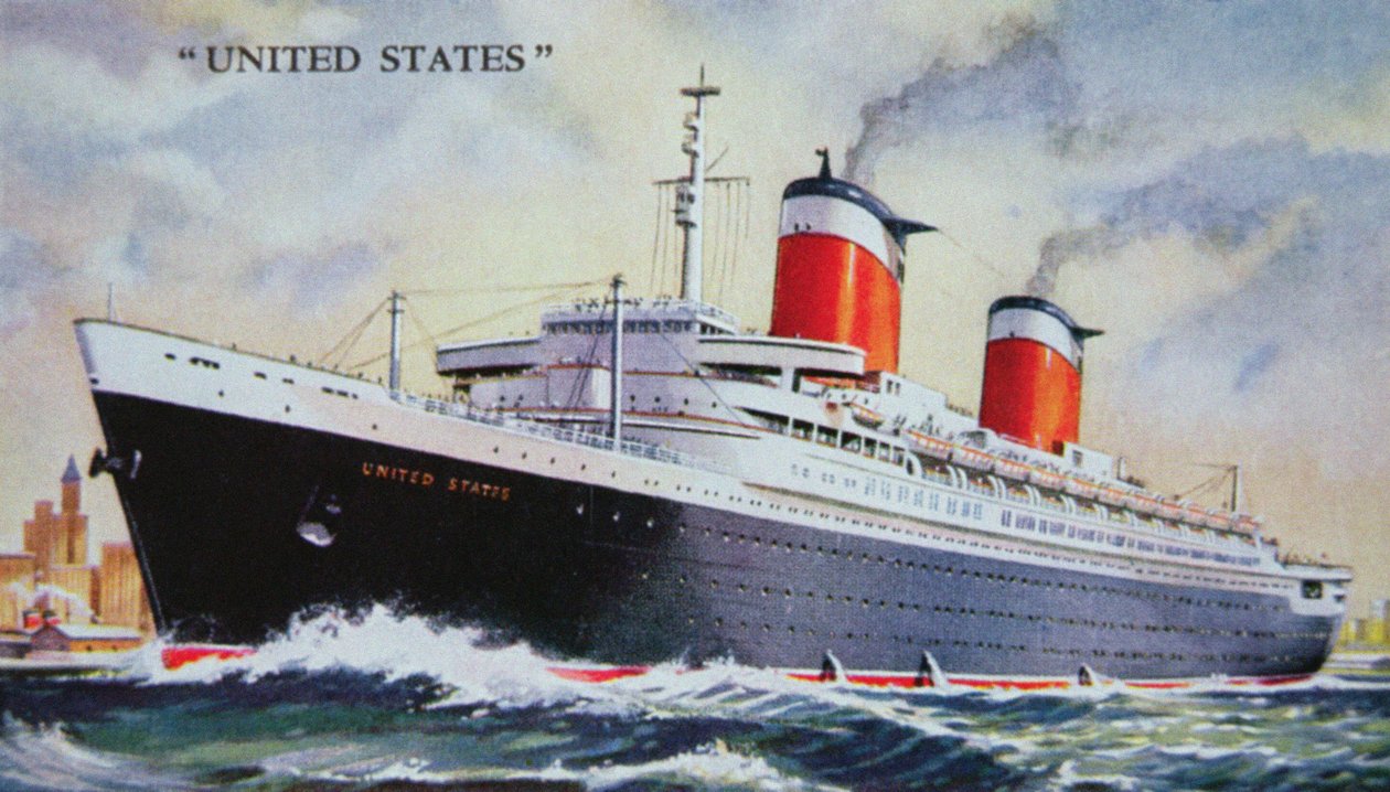 SS United States Maiden Voyage 1952 (färg litho) av American School