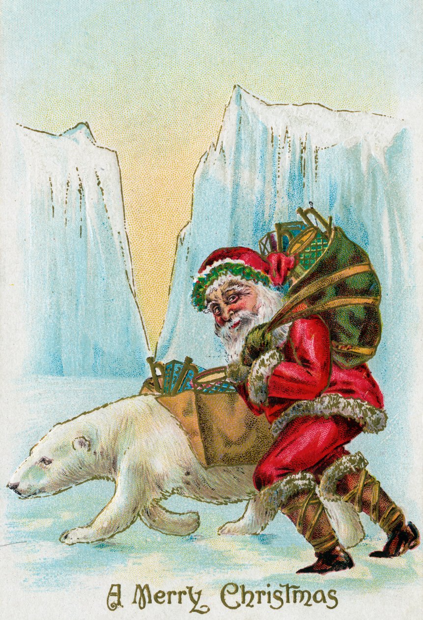 Jultomten med en isbjörn på Nordpolen av American School