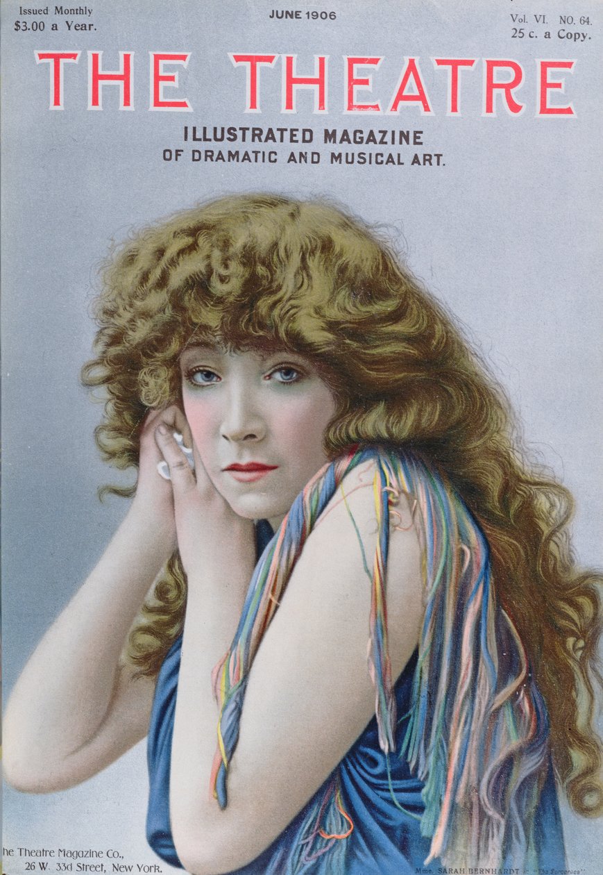 Sarah Bernhardt i rollen som Sorceress, en pjäs av Sardou, omslagsillustration av Theatre magazine, juni 1906 av American School