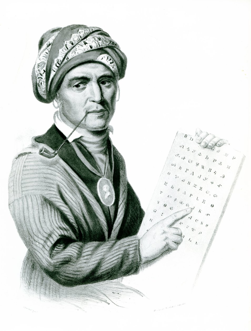 Se Quo Yah (Sequoyah), uppfinnare av det indiska alfabetet, 1836 (b:w foto) av American School