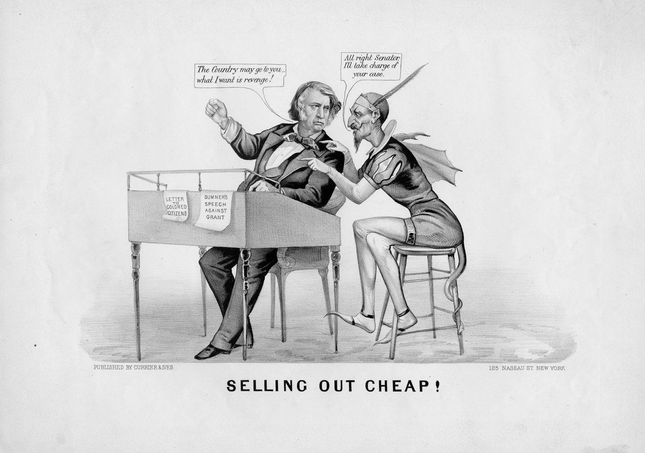Säljer ut billigt!, publicerad av Currier & Ives, New York, ca 1870 av American School