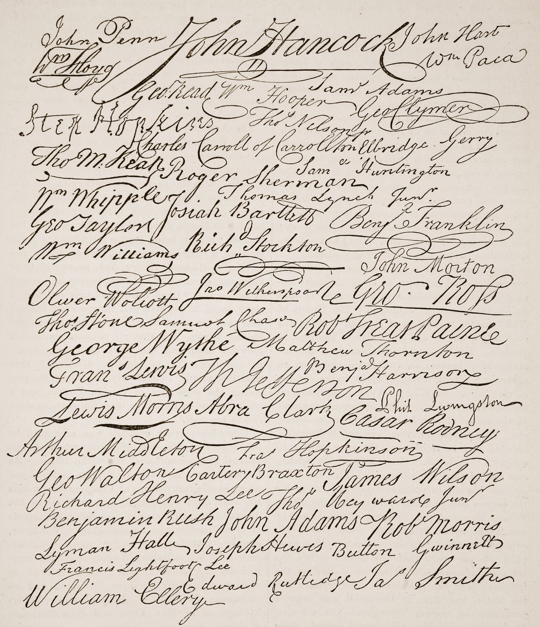 Signaturer till självständighetsförklaringen, 1776, illustration från Cassells Illustrated History of England (sepiafoto) av American School