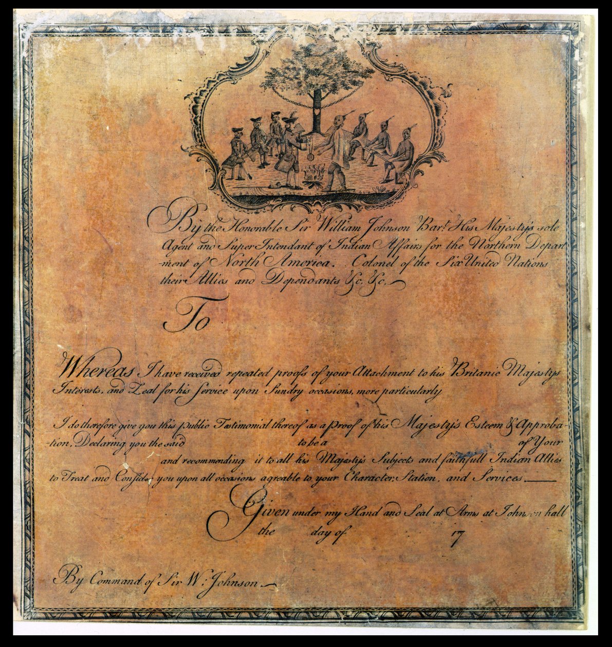 Sir William Johnsons (1715-74) Indian Testimonial, ca 1770 (se även 192704) av American School