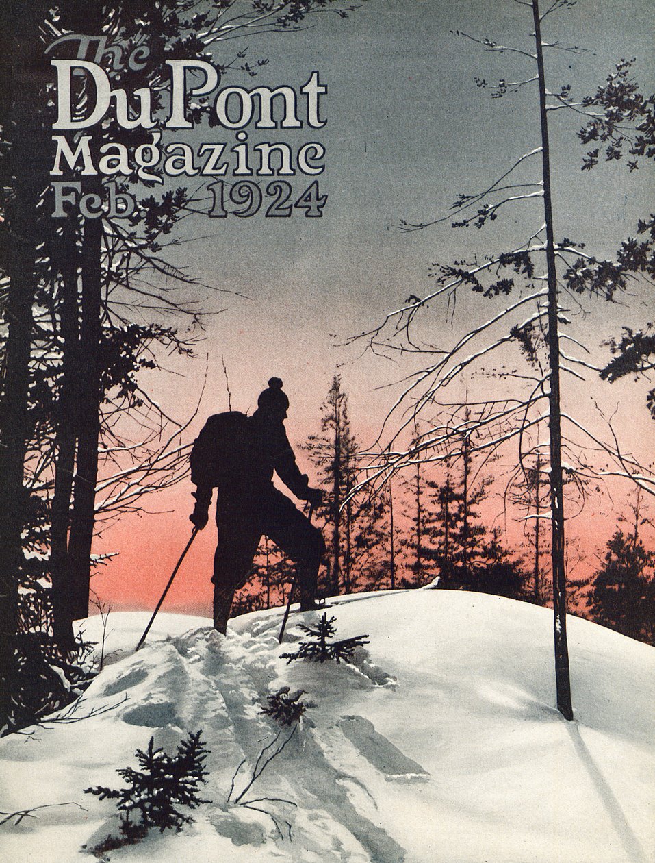 Skidåkning, framsidan av DuPont Magazine, februari 1924 av American School