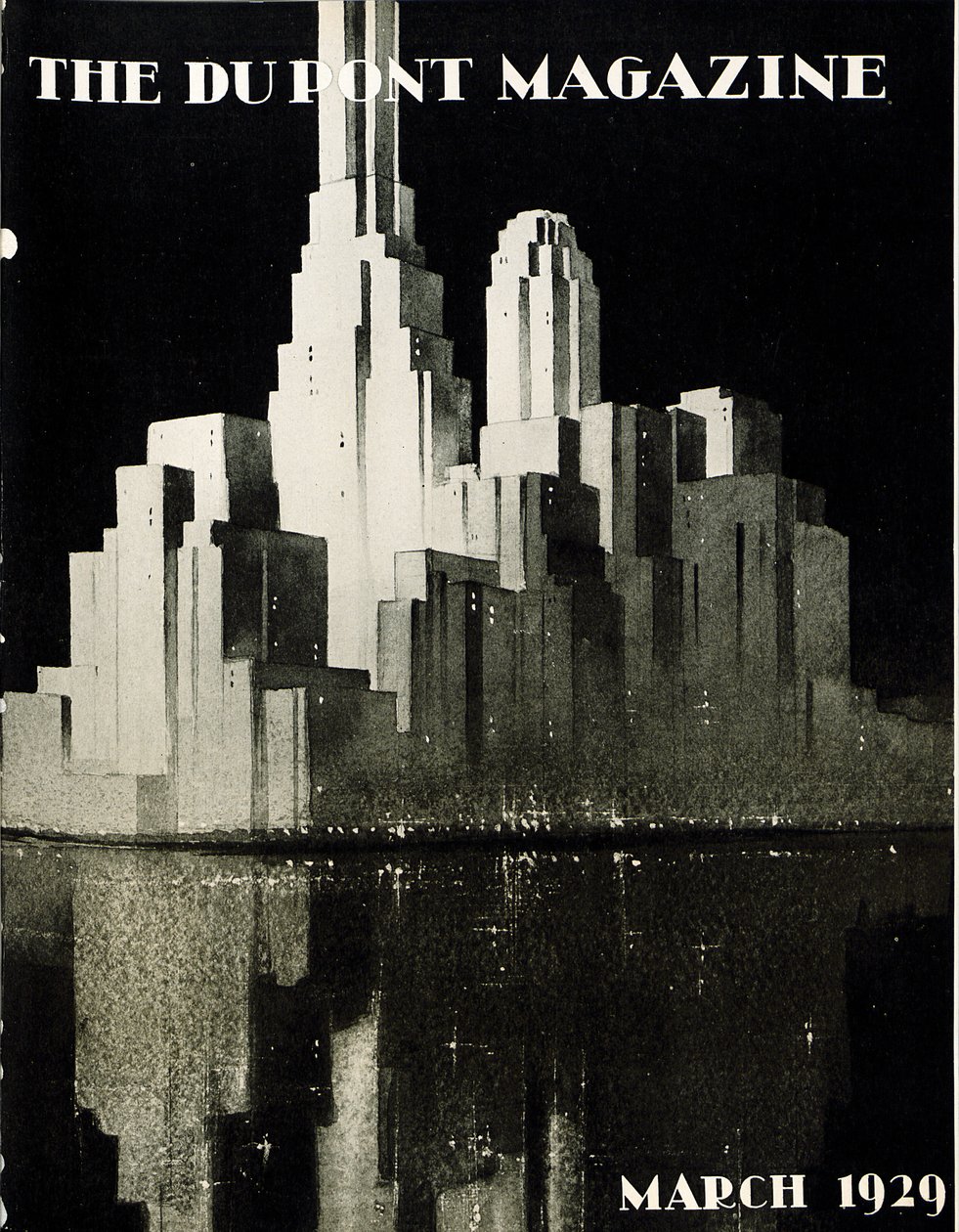 Skyskrapor, framsidan av DuPont Magazine, mars 1929 av American School