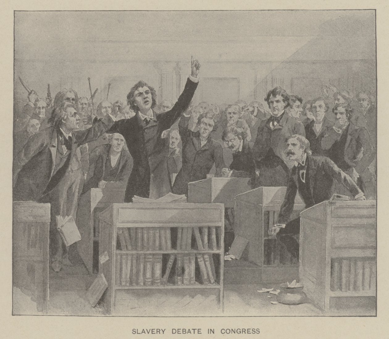 Slaveridebatt i kongressen (litografi) av American School