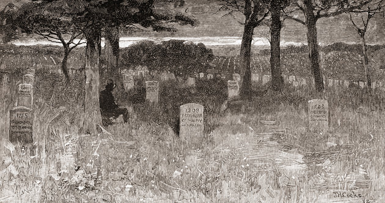 Soldatgravar på Arlington National Cemetery, Arlington County, Virginia, på 1800-talet, från "The Century Illustrated Monthly Magazine", publicerad 1884 (gravyr) av American School