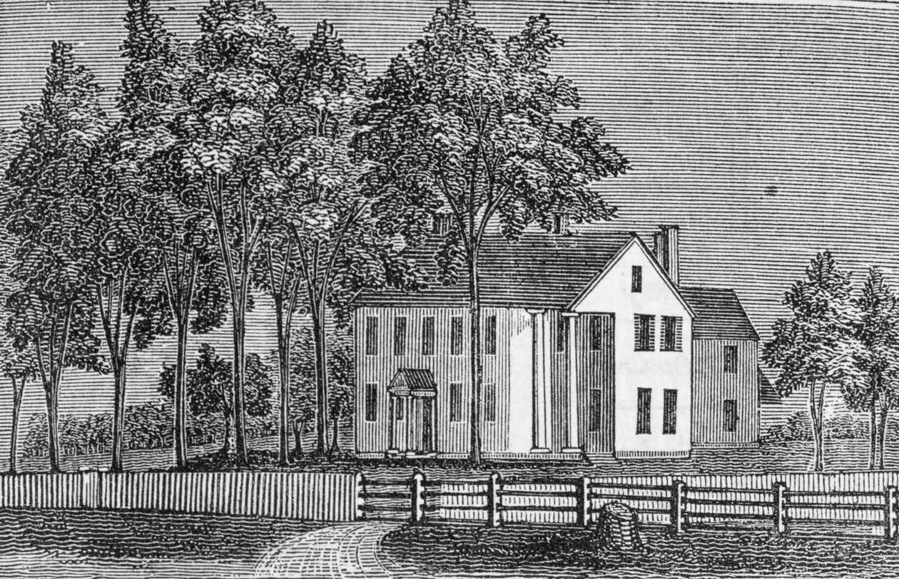 Sydvästlig vy av domaren Ellsworths hus, från "Connecticut Historical Collections", av John Warner Barber, 1856 (gravyr) av American School