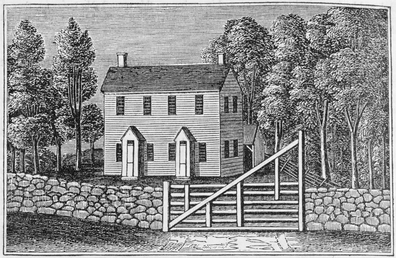 South View of the Friends Meeting House, Pomfret, från "Connecticut Historical Collections", av John Warner Barber, 1856 av American School