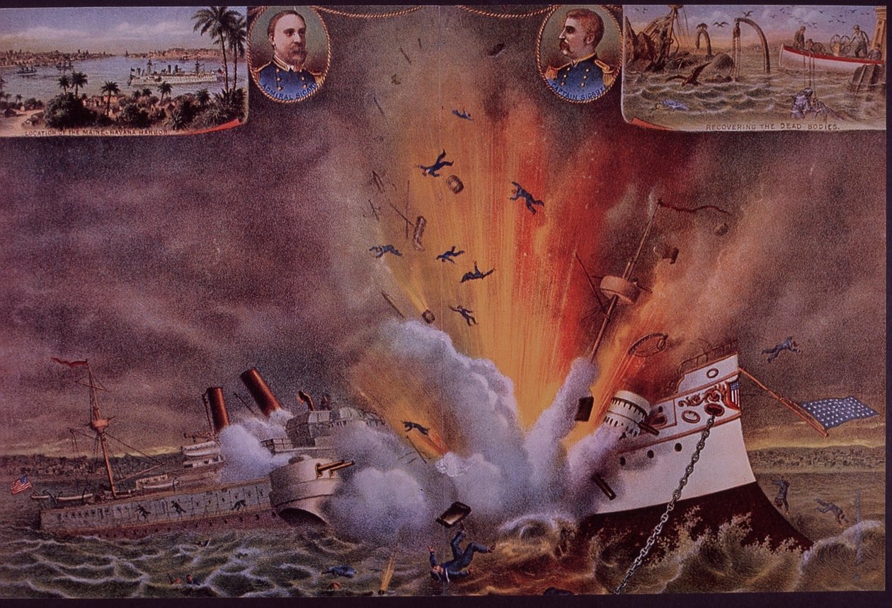 Spansk-amerikanska kriget 1898, USS Maine sprängdes i Havannas hamn av American School