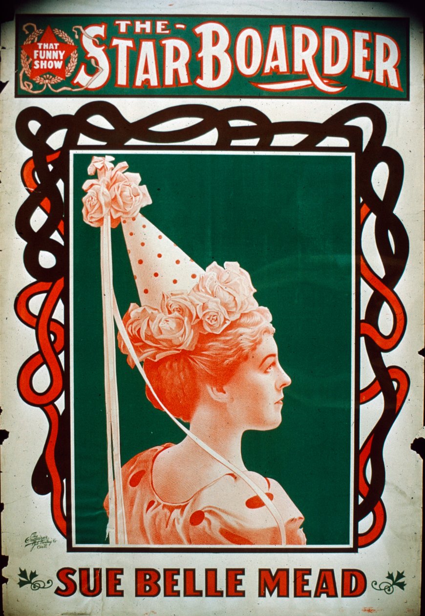 Star Boarder Theatre-affisch med skådespelerskan Sue Belle Mead, ca 1900 av American School