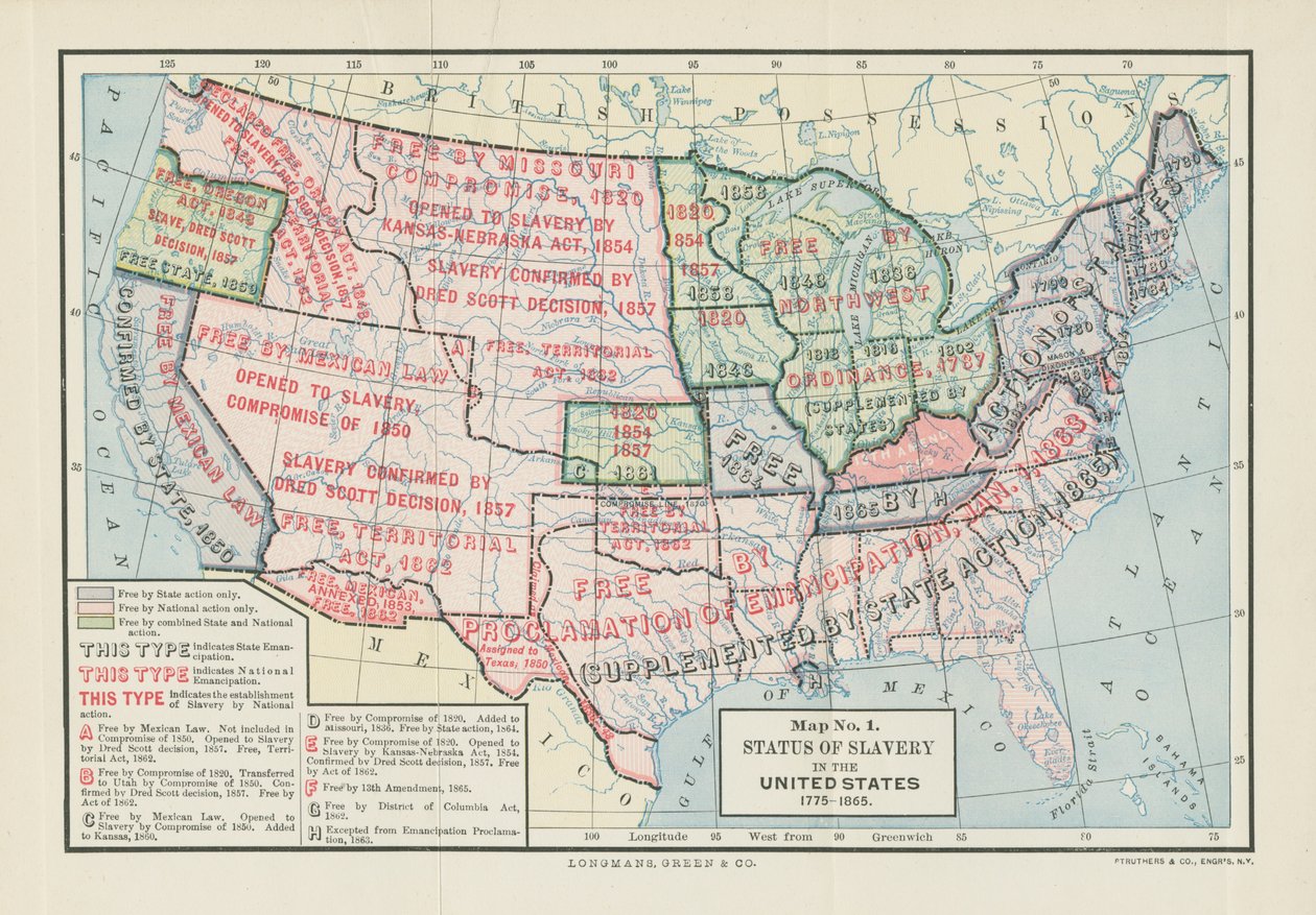 Slaveriets status i USA, 1775-1865, från "Division and Reunion, 1829-1889" av Woodrow Wilson, 1893 av American School
