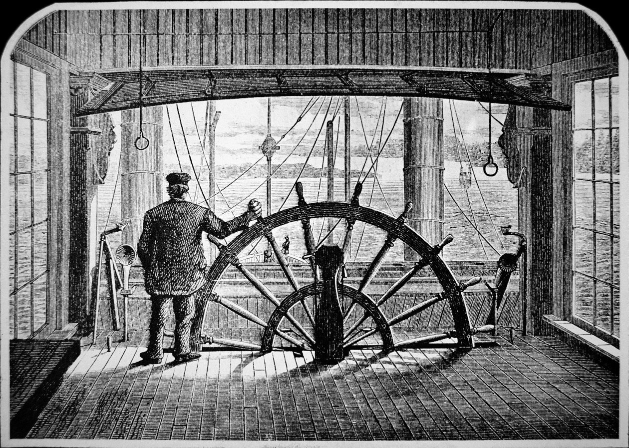 Ångbåtlots i styrhytten, ca 1870 (gravyr) av American School