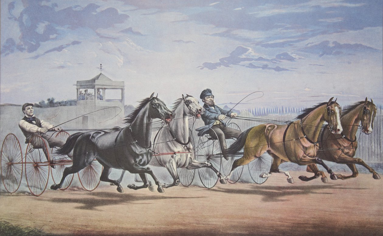 Stella och Alice Gray - Lantern and Whalebone, Passing the Stand (I deras stora match för i Double Harness över Union Course L.I. 5 juni 1855), pub. 1855, Currier & Ives av American School