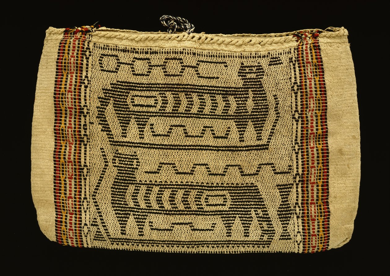 Förvaringsväska, Potawatomi, ca 1890 (bomullsgarn och ullgarn) (se även 340993) av American School