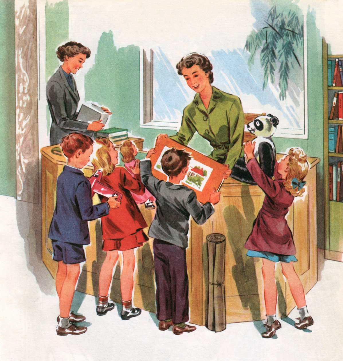Elever i skolbiblioteket, ca 1950 (skärmutskrift) av American School