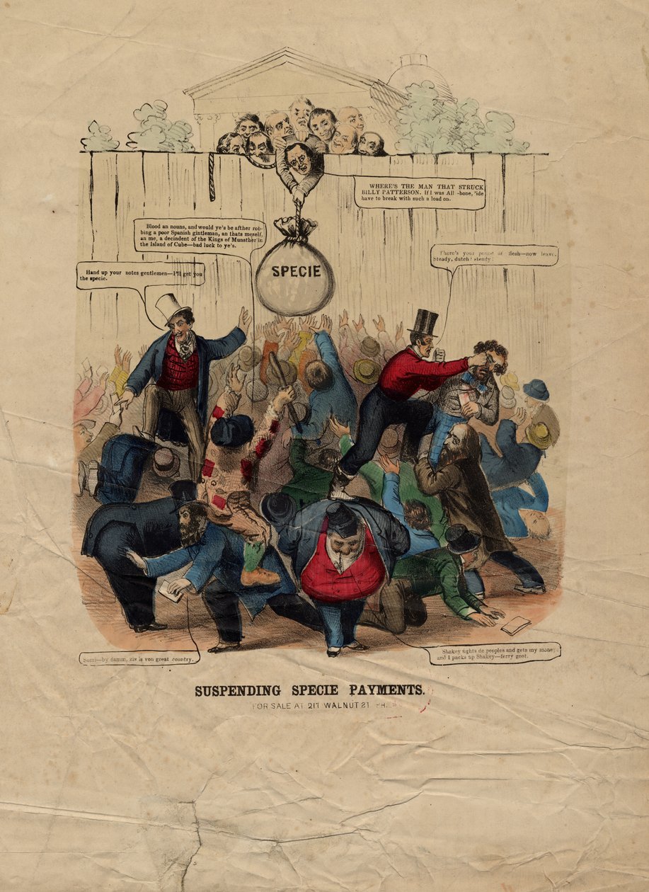 Suspendering av artbetalningar, publicerad i Philadelphia, c. 1857 av American School