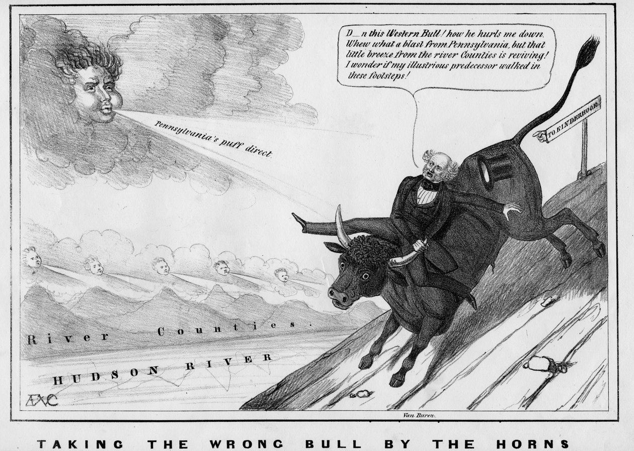 Att ta fel tjur vid hornen, publicerad av John Childs, New York, ca 1840, av American School