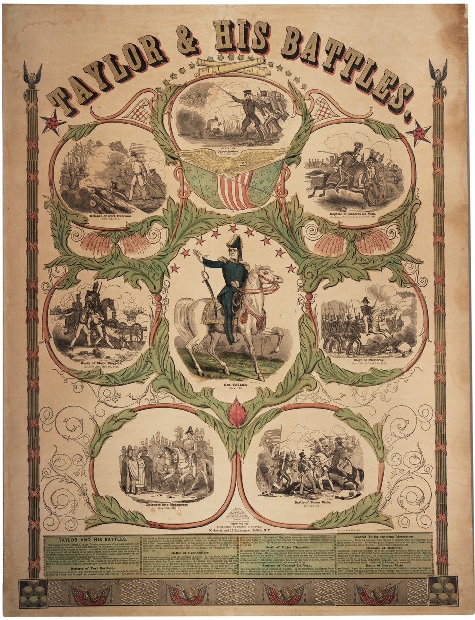Taylor och hans strider, tryckt av Rufus Blanchard från Cincinnati och publicerat av Ensign & Thayer, New York, 1847 av American School