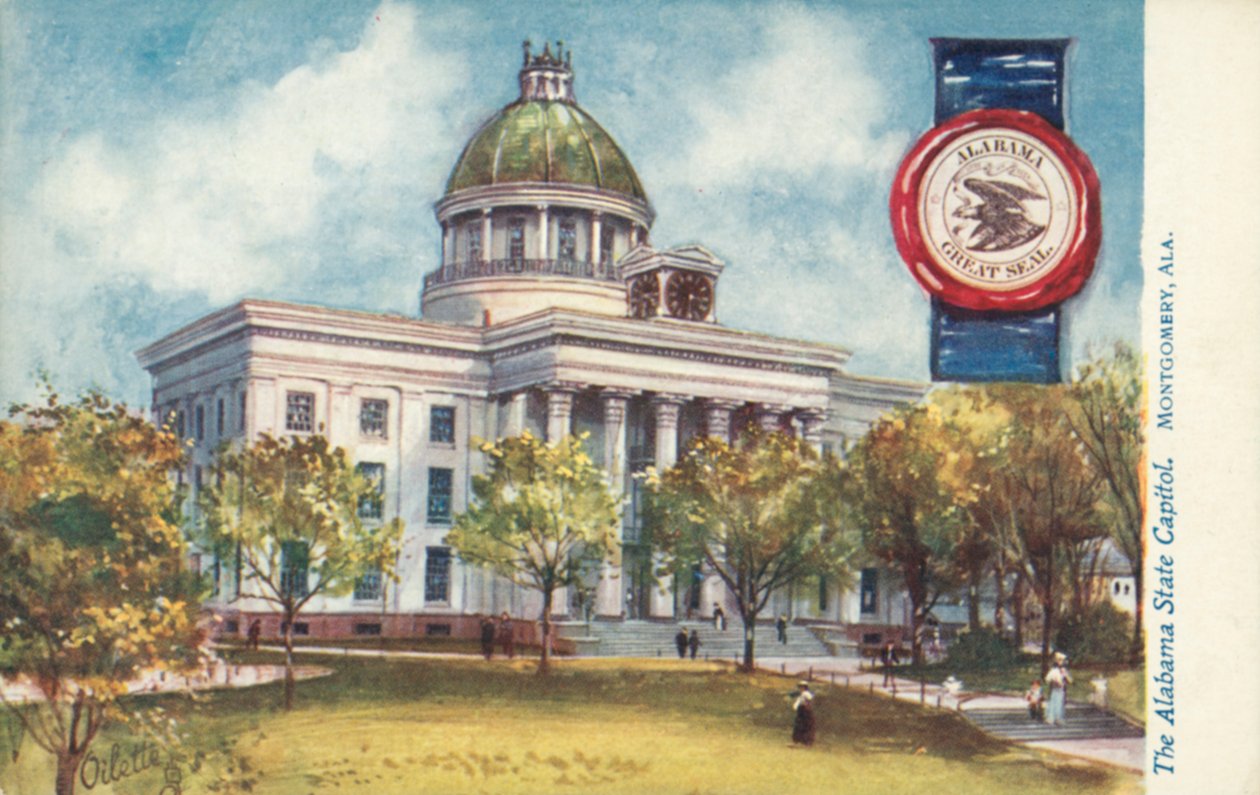 Alabama State Capitol, Montgomery, Alabama (färglitografi) av American School