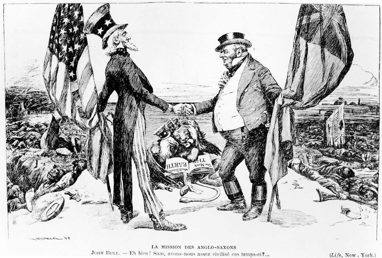The Anglo-Saxons Mission, illustration från Le Rire, 1899 av American School