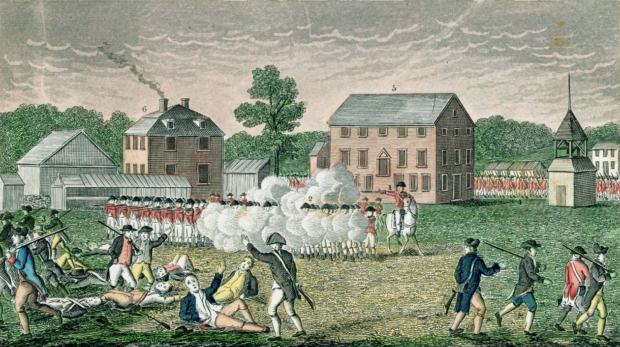 Slaget vid Lexington, 19 april 1775, från "Connecticut Historical Collections", av John Warner Barber, graverad av A. Doolittle, 1832 av American School