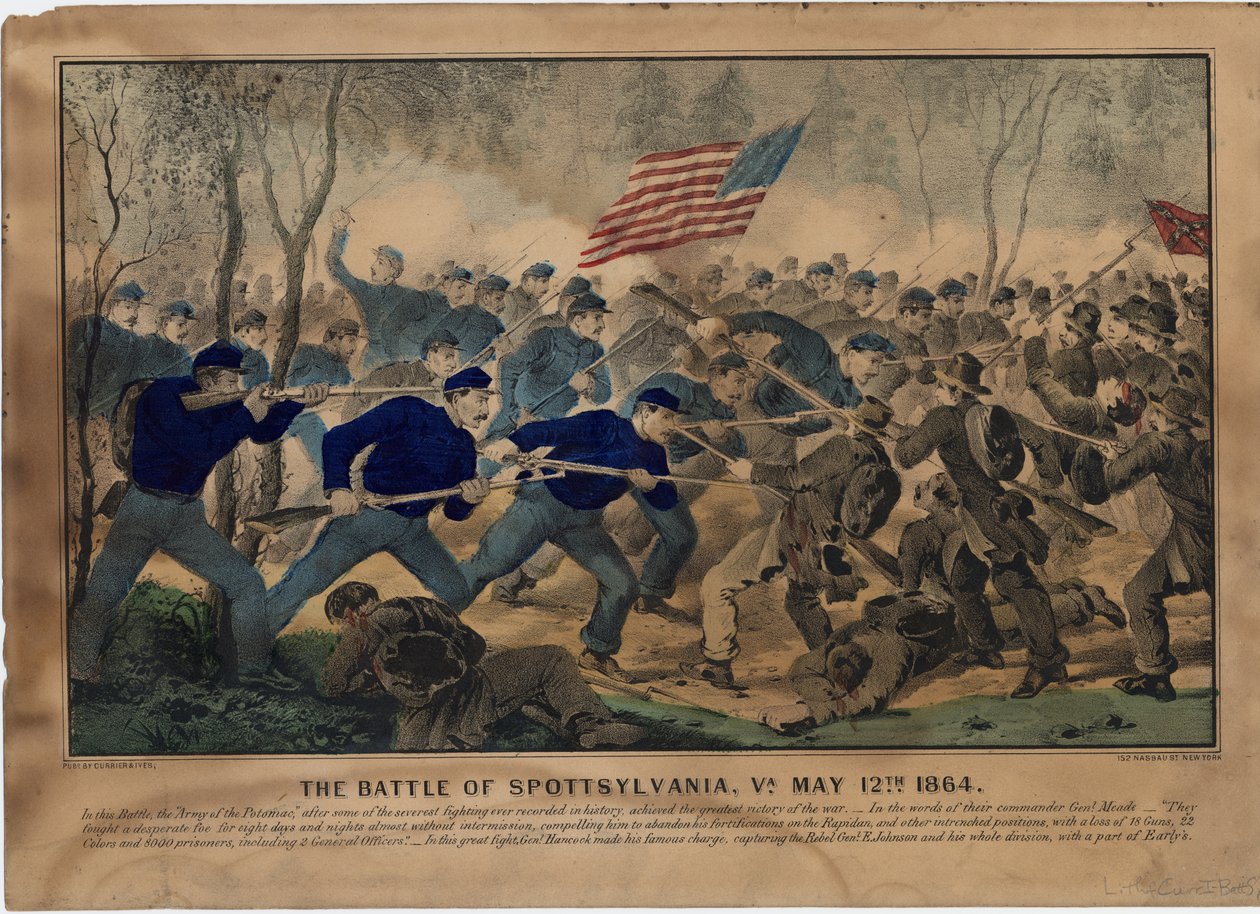 Slaget vid Spottsylvania, Va. 12 maj 1864, pub. av Currier & Ives, ca 1864 av American School