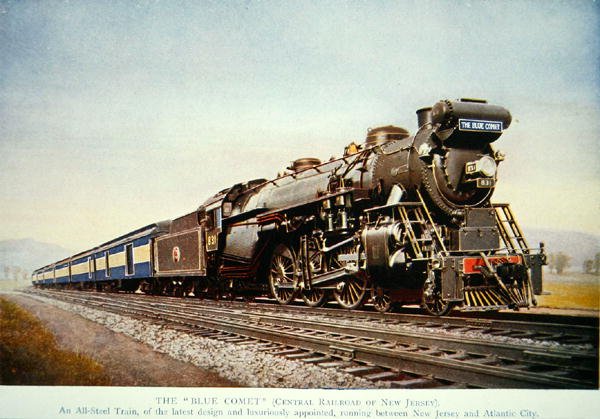 The Blue Comet train, c.1930 (färg litho) av American School