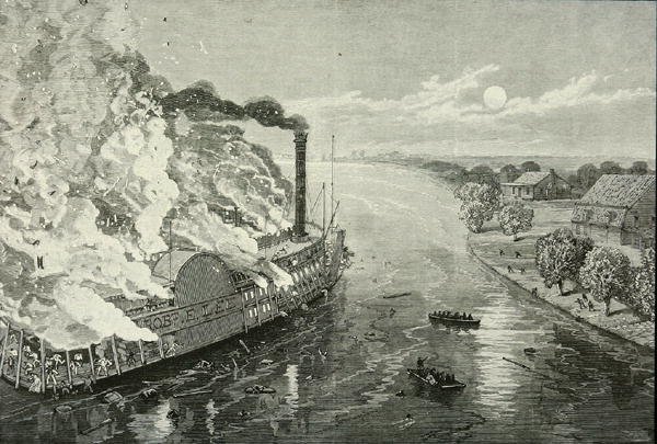The Burning of the "Robert E. Lee", på Mississippi nära Vicksburg av American School