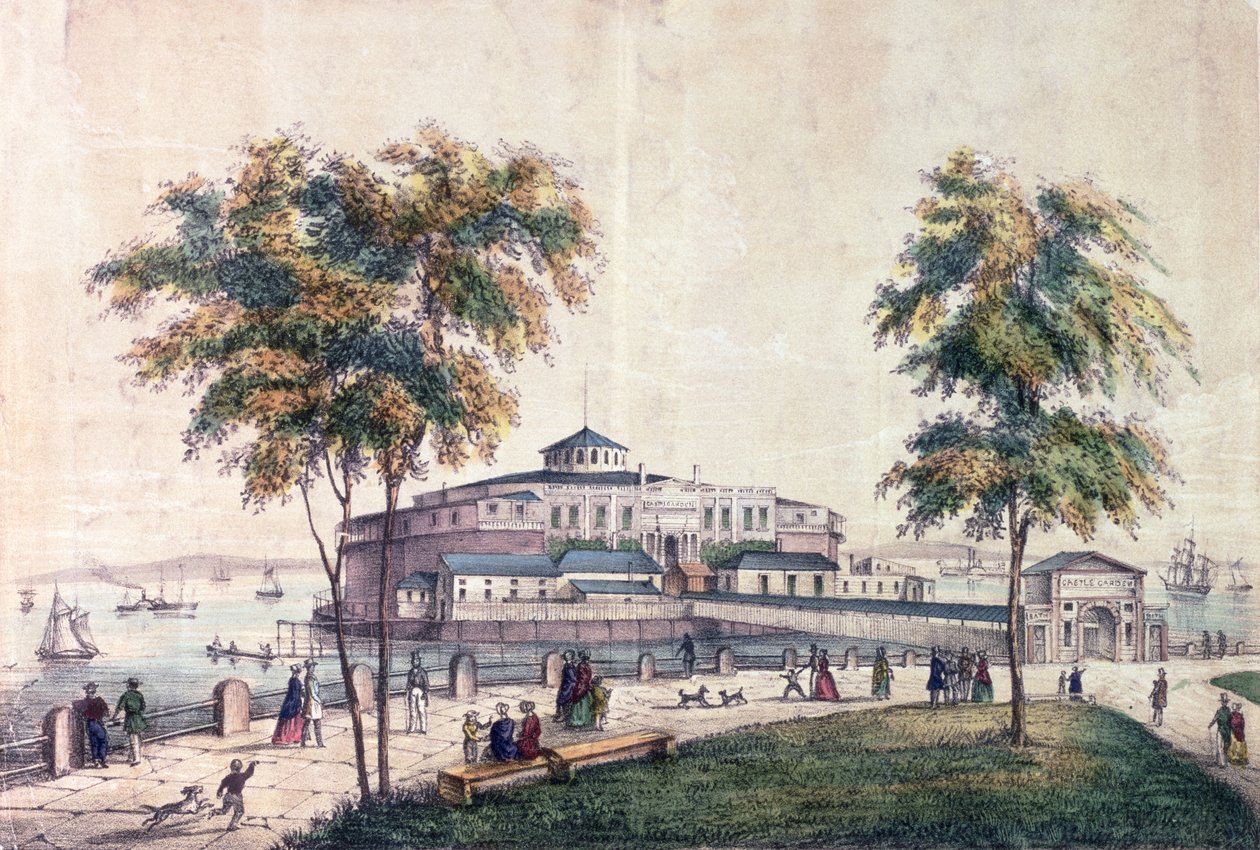 Slottsträdgården vid batteriet, graverad av D.W Lewis av American School