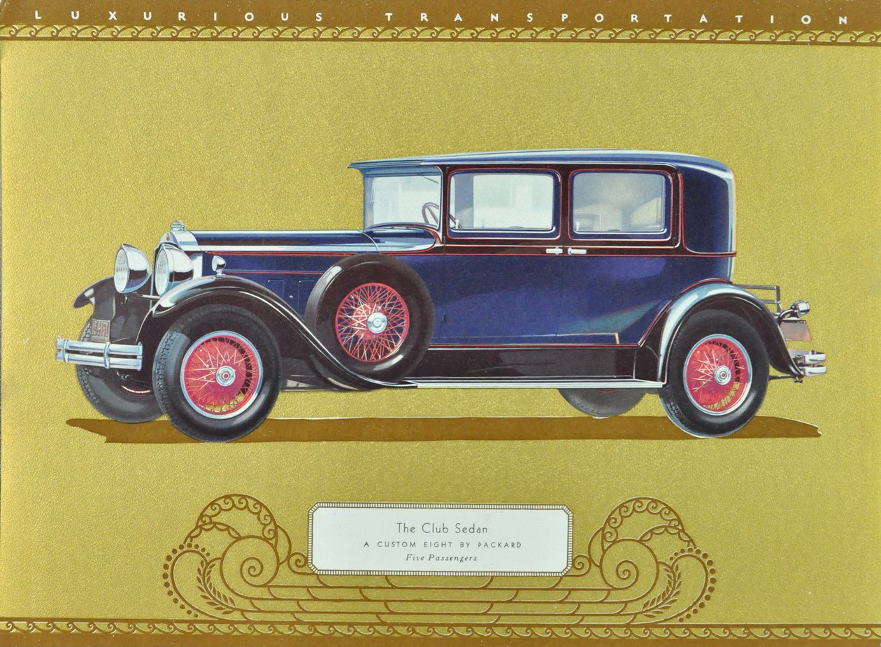 The Club Sedan, A Custom Eight av Packard, publicerad 1930 (färglitografi) av American School