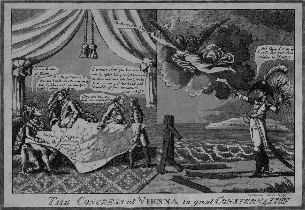 Kongressen i Wien i stor bestörtning, ca 1815 (etsning och akvatint) av American School