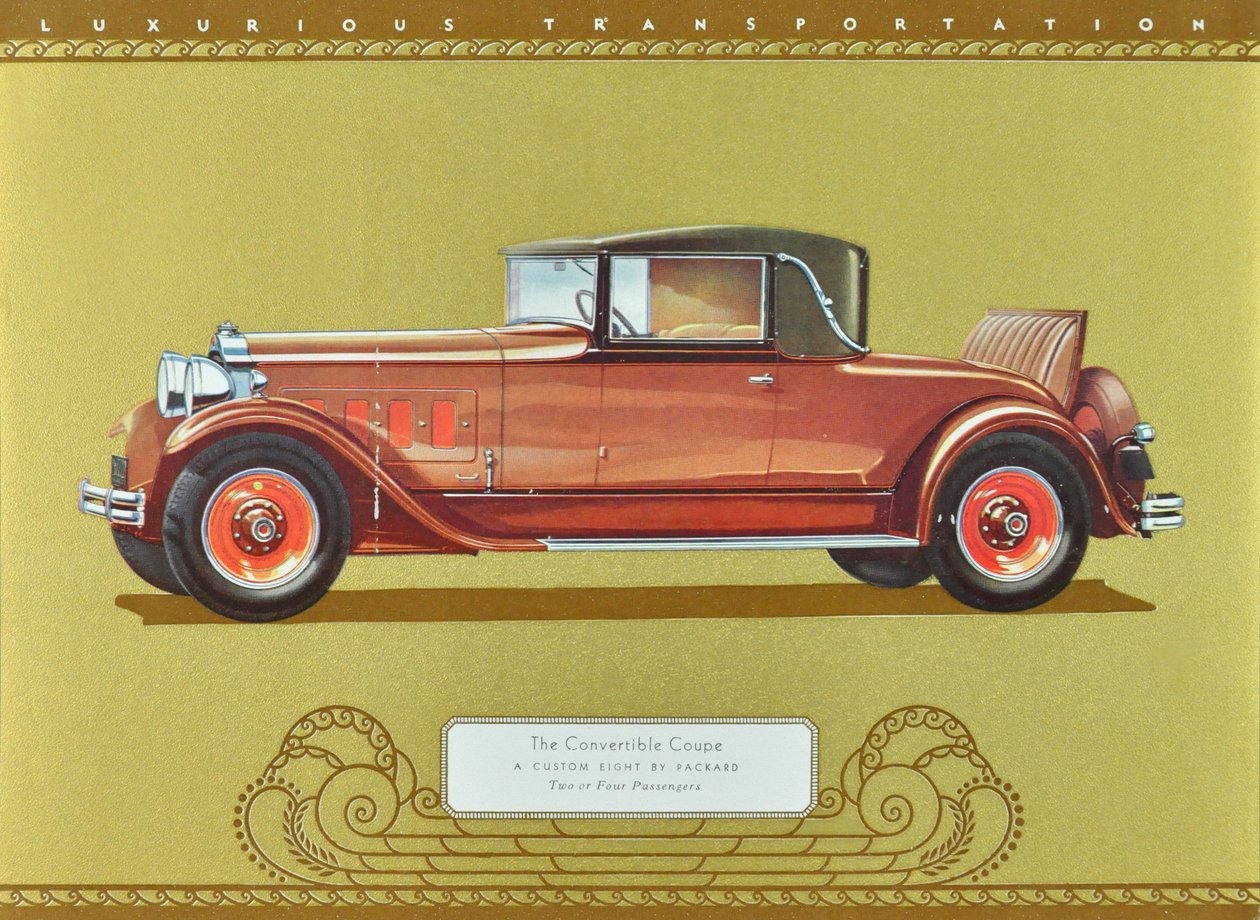 The Convertible Coupe, A Custom Eight av Packard, publicerad 1930 (färglitografi) av American School