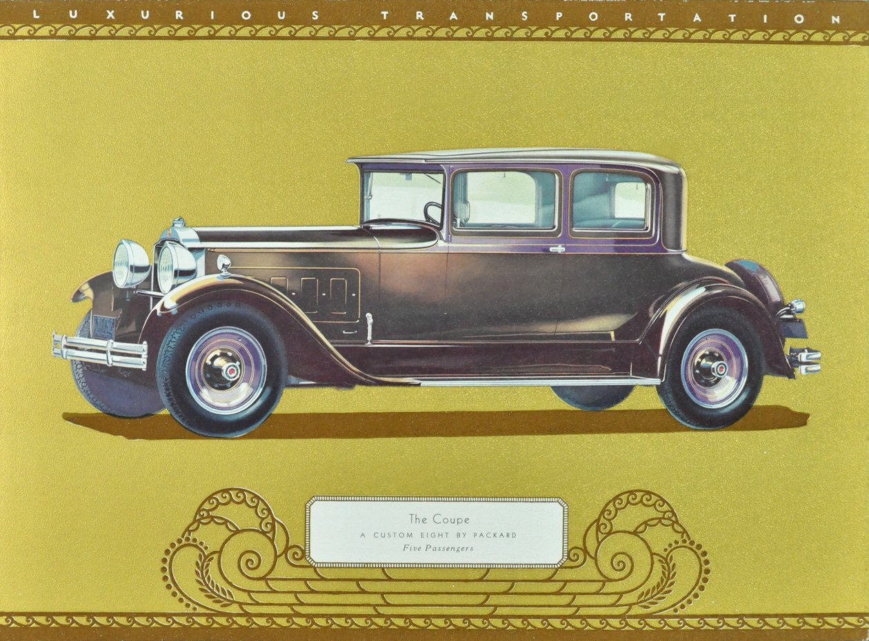 Coupé, en Custom Eight av Packard, publicerad 1930 (färglitografi) av American School