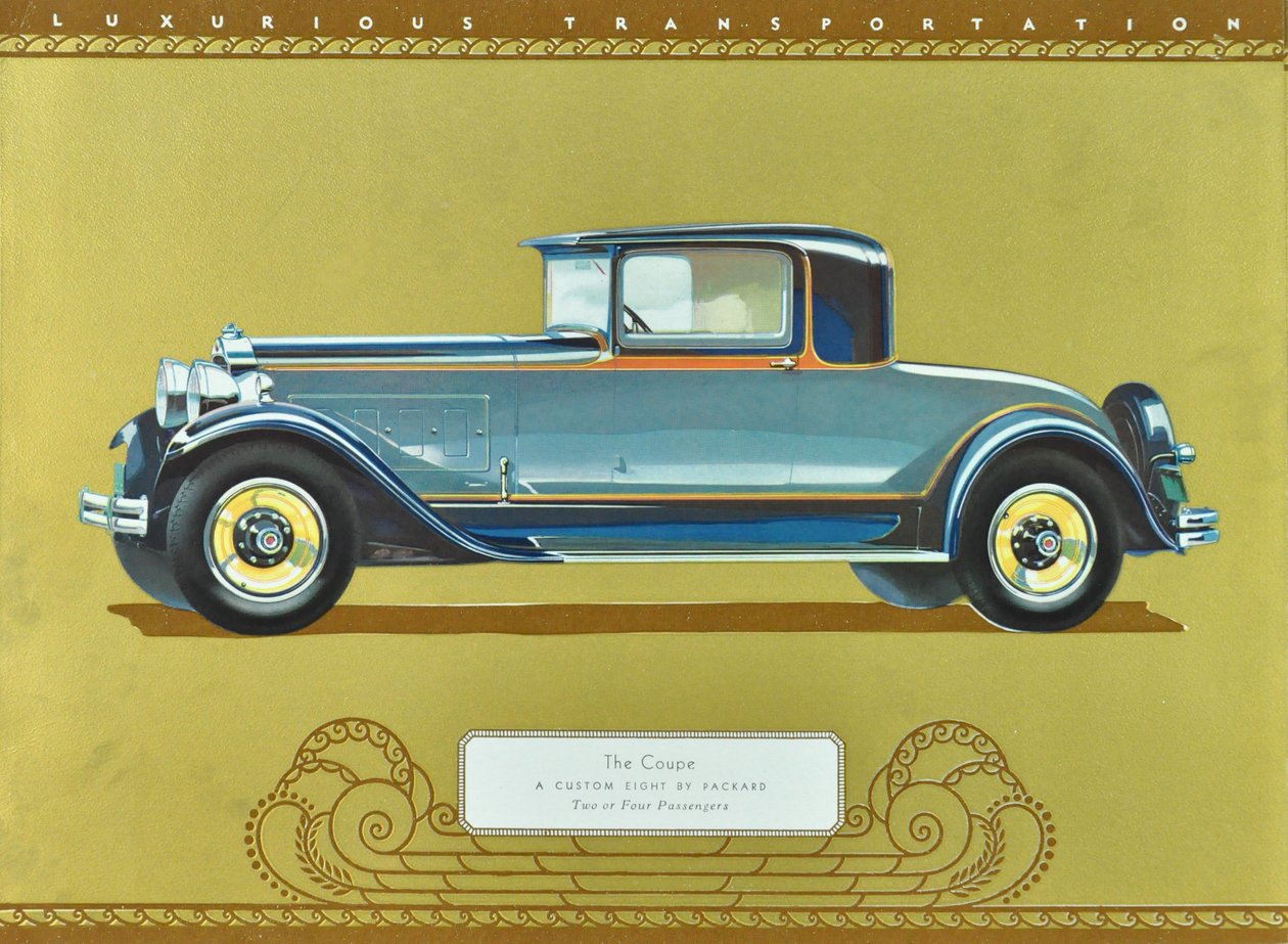 Coupé, en Custom Eight av Packard, publicerad 1930 (färglitografi) av American School