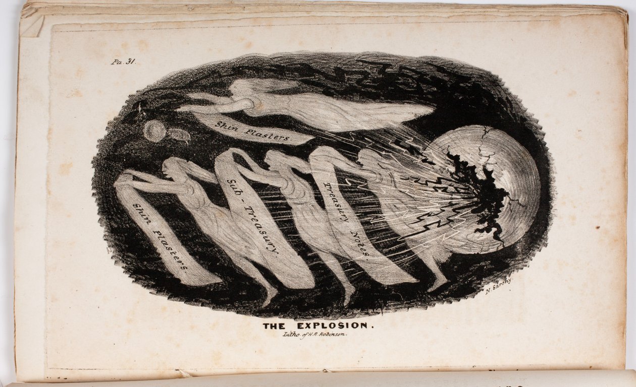 Explosionen, illustration från The Vision of Judgement, eller A Present for the Whigs of 76 and 37 av Junius Jr., 1938 av American School